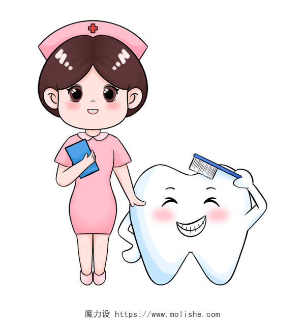 卡通世界口腔健康日牙医牙齿医生护士刷牙插画素材